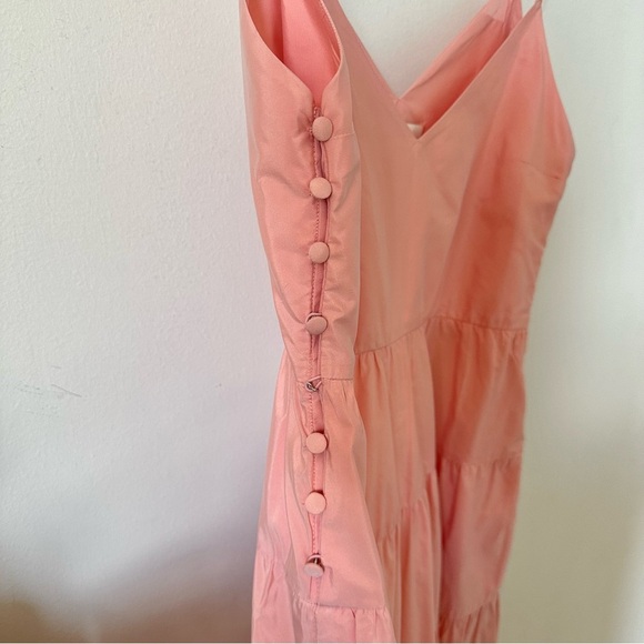 Maje Romeo TrapezeTiered Taffeta Sleeveless Midi Dress In Rose Pale Size EU 38/M - Picture 11 of 15